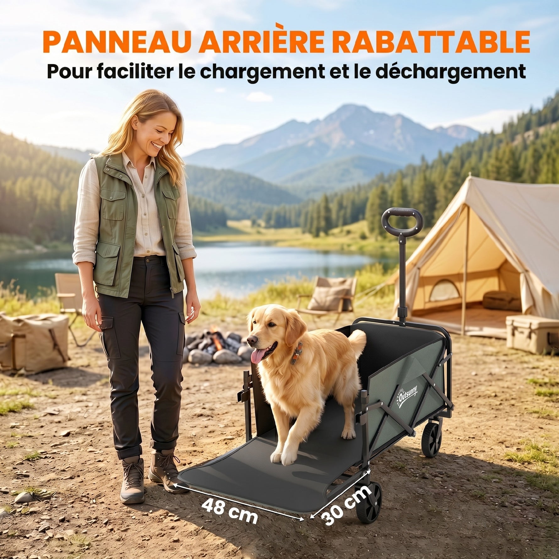 Chariot de transport pliable chariot à roulettes avec poignée télescopique avec ouverture arrière 76 x 48 x 92 cm vert
