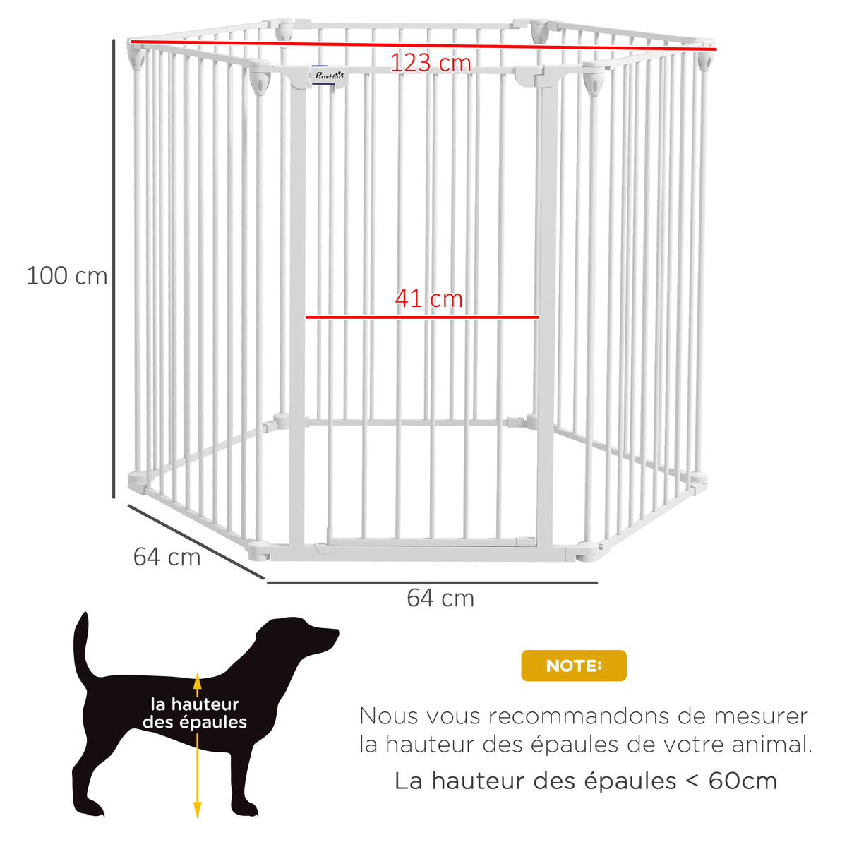 Recinto di sicurezza pieghevole e modulabile per cani, 6 pannelli con porta, altezza 100 cm, bianco