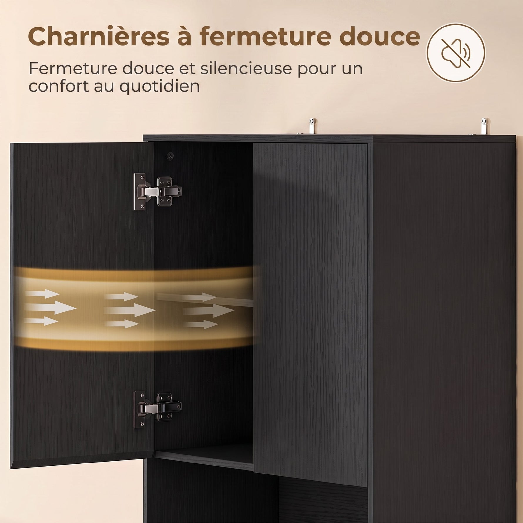 Buffet Haut Cuisine, Armoire de Cuisine, 4 Portes à Fermeture Douce, 2 Compartiments Ouverts et Étagères Réglables, Noir