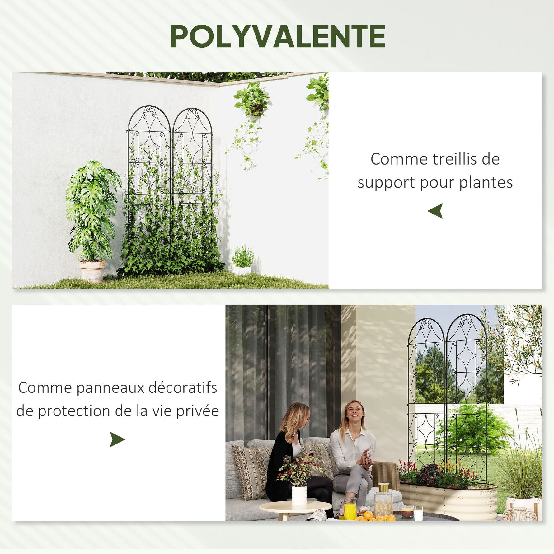 Support pour plantes grimpantes avec motif lot de 2 treillis de jardin pour vigne fleurs légumes métal 50 x 180 cm noir