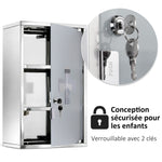 Armoire à pharmacie murale à 3 niveaux en acier inoxydable avec porte verrouillable en verre avec 2 clés