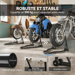 Béquille roue avant arrière charge 390 kg béquille d'atelier moto bras réglable en acier, fourche en forme de U + L noir