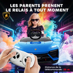 Voiture électrique enfant véhicule électrique Lamborghini 12V télécommande 2,4G et 2 moteurs vitesse max. 4 km/h bleu