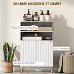 Meuble salle de bain, armoire salle de bain étroit 5 niveaux, portes cannelées à fermeture douce 60 x 31,8 x 93 cm blanc