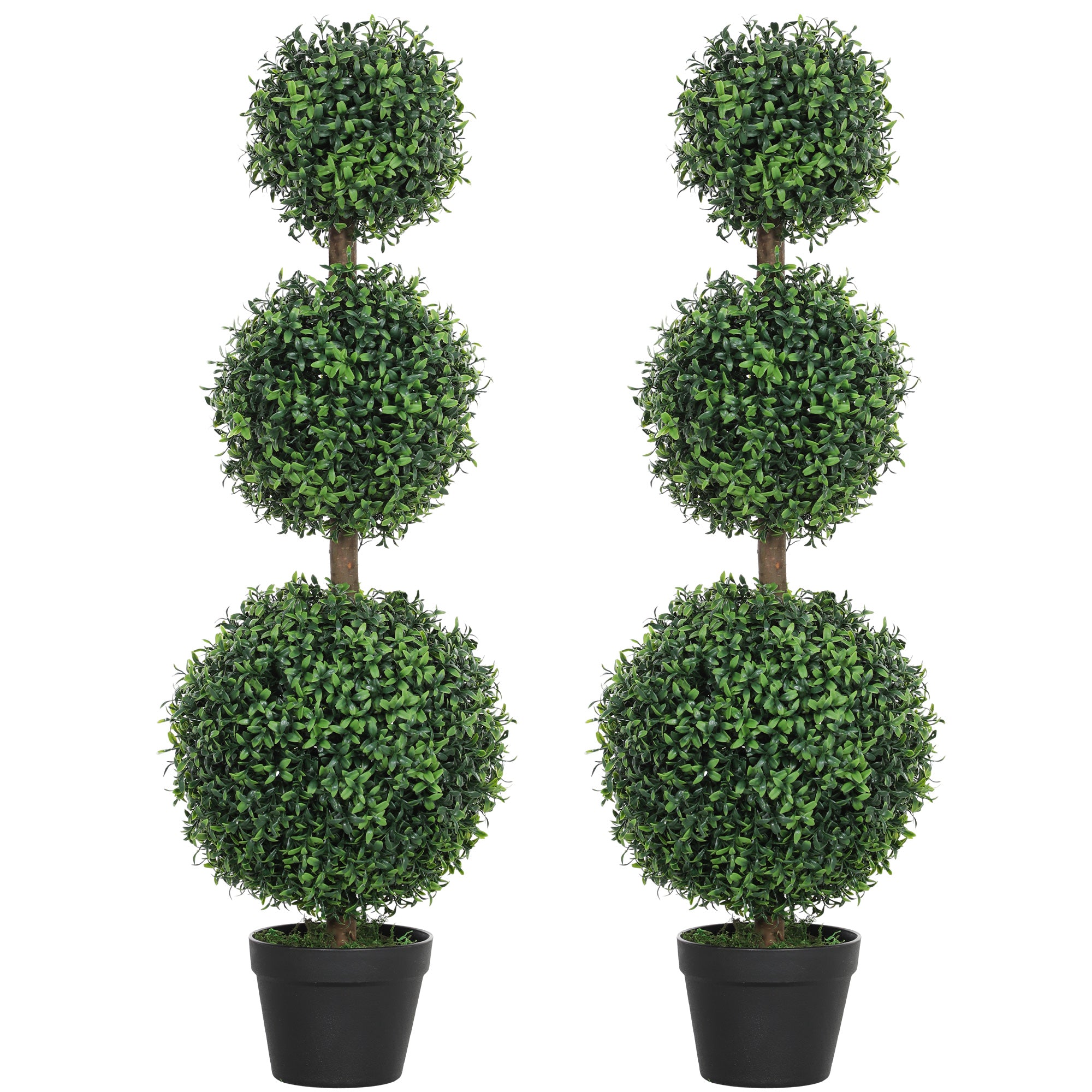 Lot de 2 arbres artificiels 101,6 cm 3 boules de buis topiaires fausse plante vert PE avec pot intérieur et extérieur