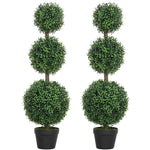 2er-Set künstliche Buchsbaum-Topiary-Bäume, 101,6 cm, 3 Kugeln, künstliche Pflanze aus PE, grün, mit Topf für innen und außen