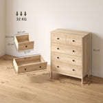 Commode meuble de rangement 5 tiroirs pour chambre, bureau, entrée, chêne et poignée métal noir