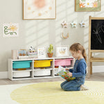 Meuble rangement enfant à 2 niveaux, étagère de rangement pour jouets enfants avec 6 bacs amovibles, 97x21x29cm, blanc