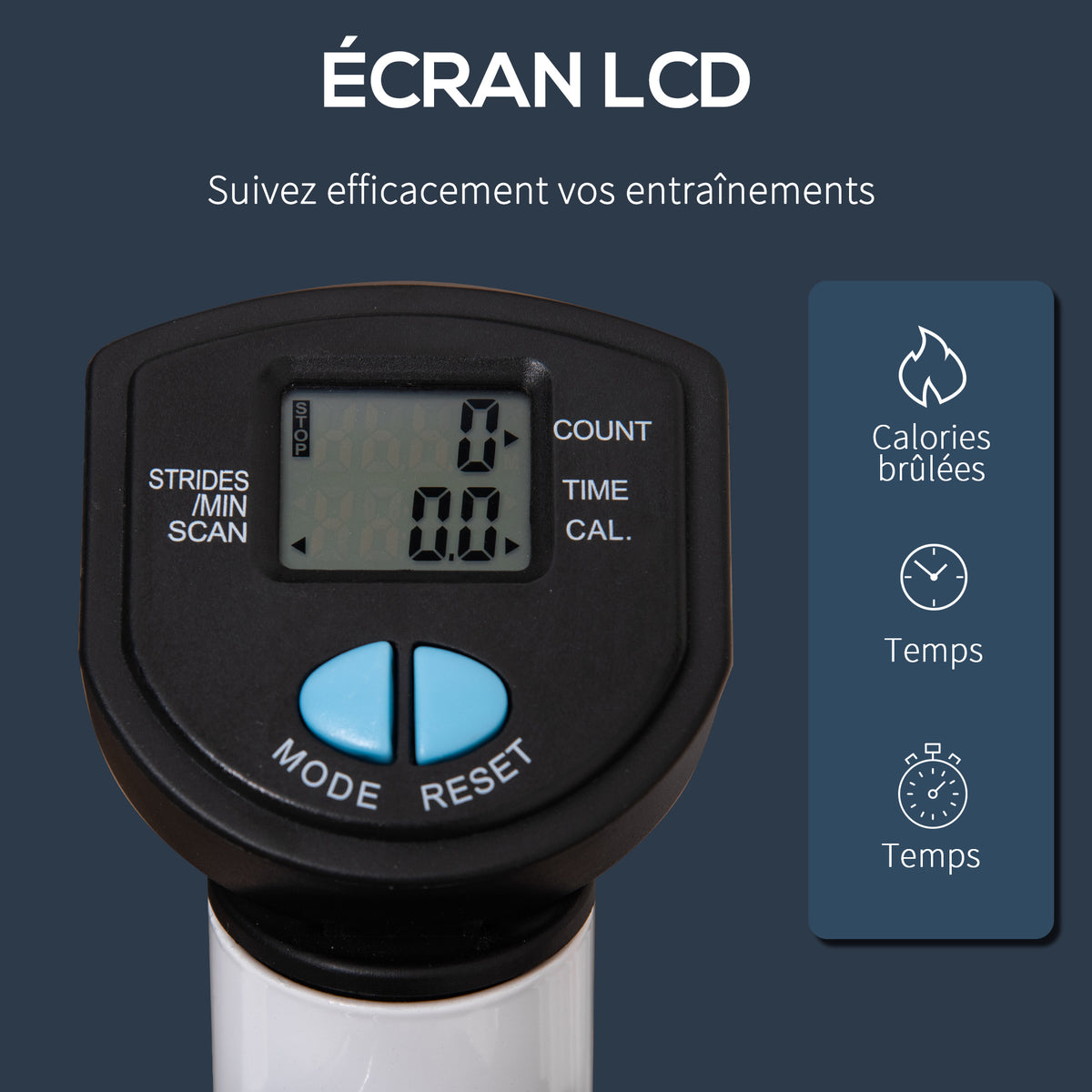 Stepper avec guidon stepper fitness appartement écran LCD résistance réglable exercise hanches jambes lombes pour maison acier blanc bleu noir