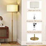 Lampadaire sur pied salon, lampe sur pied dimmable avec télécommande, abat-jour en lin, hauteur réglable 133-168cm, doré