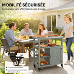 Desserte jardin chariot de barbecue sur roulettes avec plateau en acier inoxydable 107x49,5x92,5cm gris