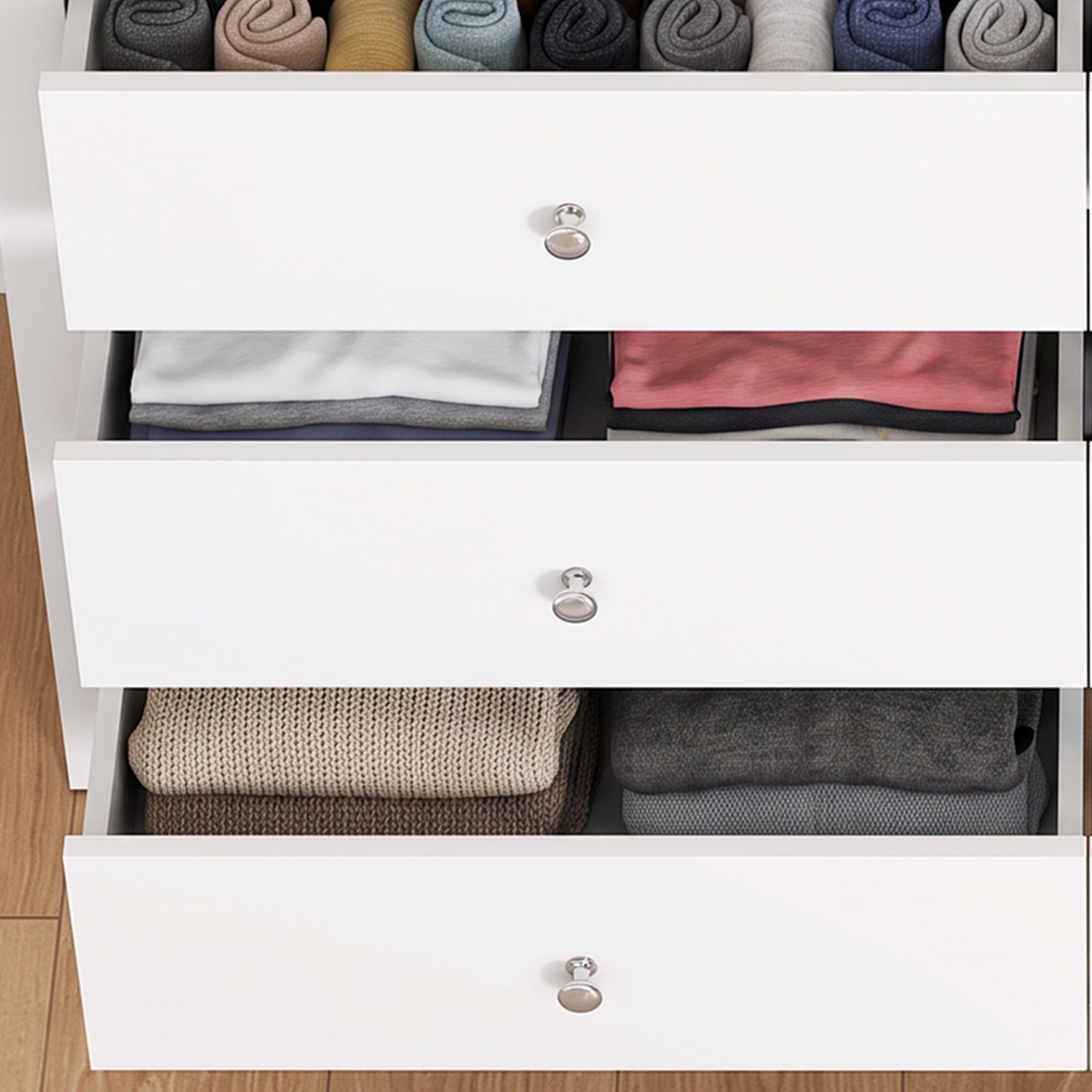 Kommode mit 6 Schubladen, Aufbewahrungsmöbel mit leichtgängigen Schienen, Schubladenschrank, moderner Stil, 118 x 39,5 x 75,5 cm, Weiß