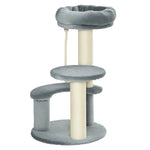 Arbre à chats 2 griffoirs grattoirs sisal naturel 3 plateformes corde à grimper dim. Ø 40 x 65H cm peluche haute densité 500 g/m² gris