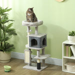 Arbre à chat, tour de jeux, hauteur de 104 cm, avec lit maison, brosse de toilettage,  44l x 34P x 104H cm, gris clair