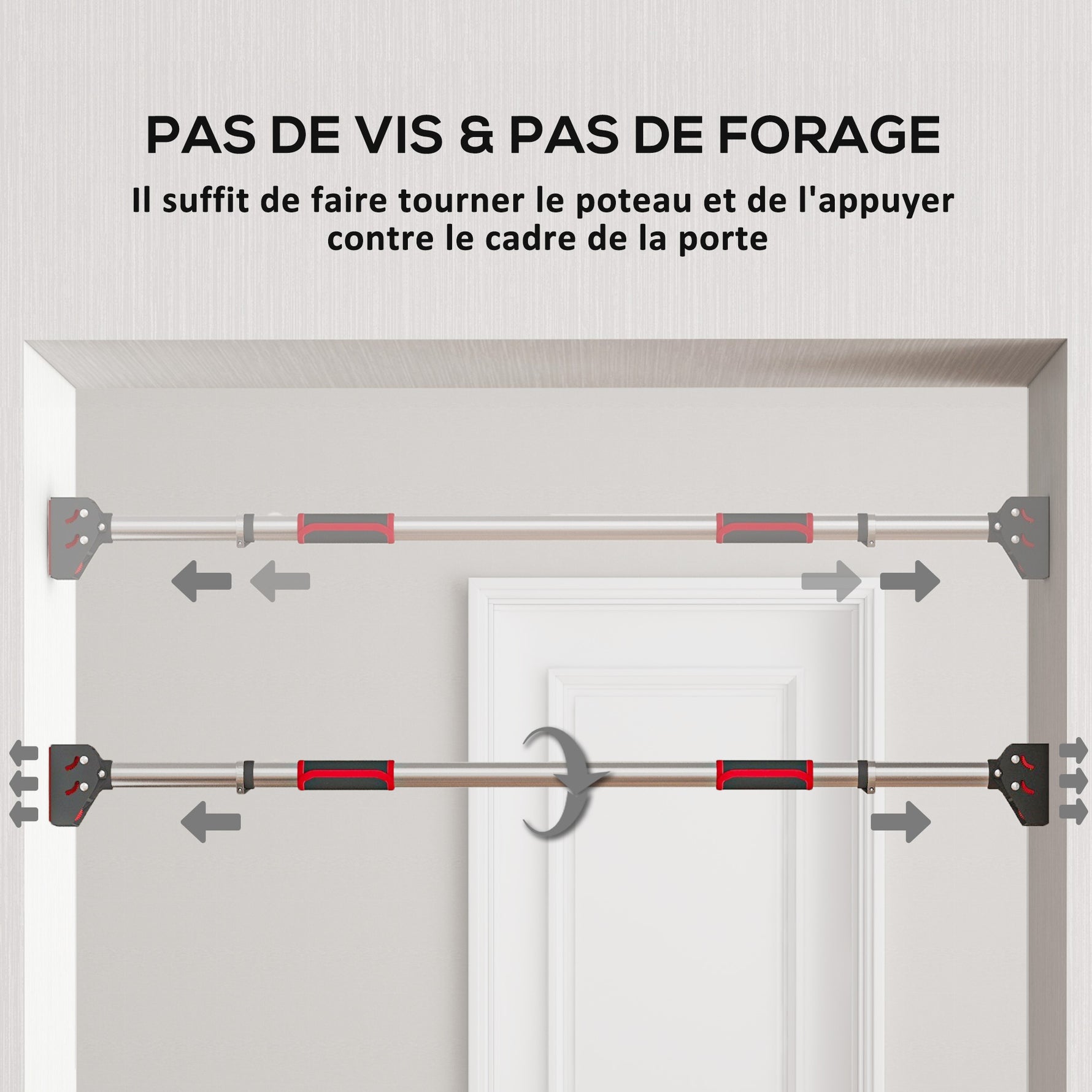 Barre de traction pour porte, barre de musculation pour cadres de porte sans vis - longueur ajustable (92-124cm)