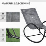 Chaise longue à bascule avec tétière utilisation extérieure intérieure gris chiné
