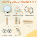 Instruments de Musique pour Enfants, Jouets Musicaux en Bois d'Inspiration avec Tambourin et Maracas pour Enfants 3+ Ans