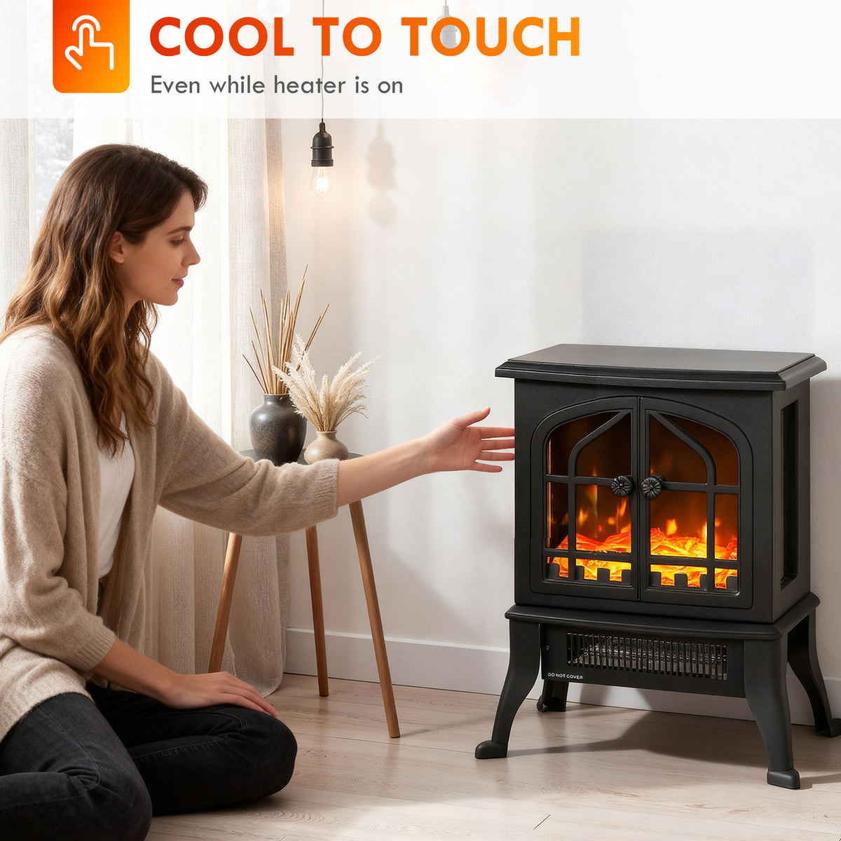 Cheminée électrique avec effet flamme 3D, 1800/900 W, fausse cheminée décorative, thermostat réglable, 39x24x48cm, noir-7