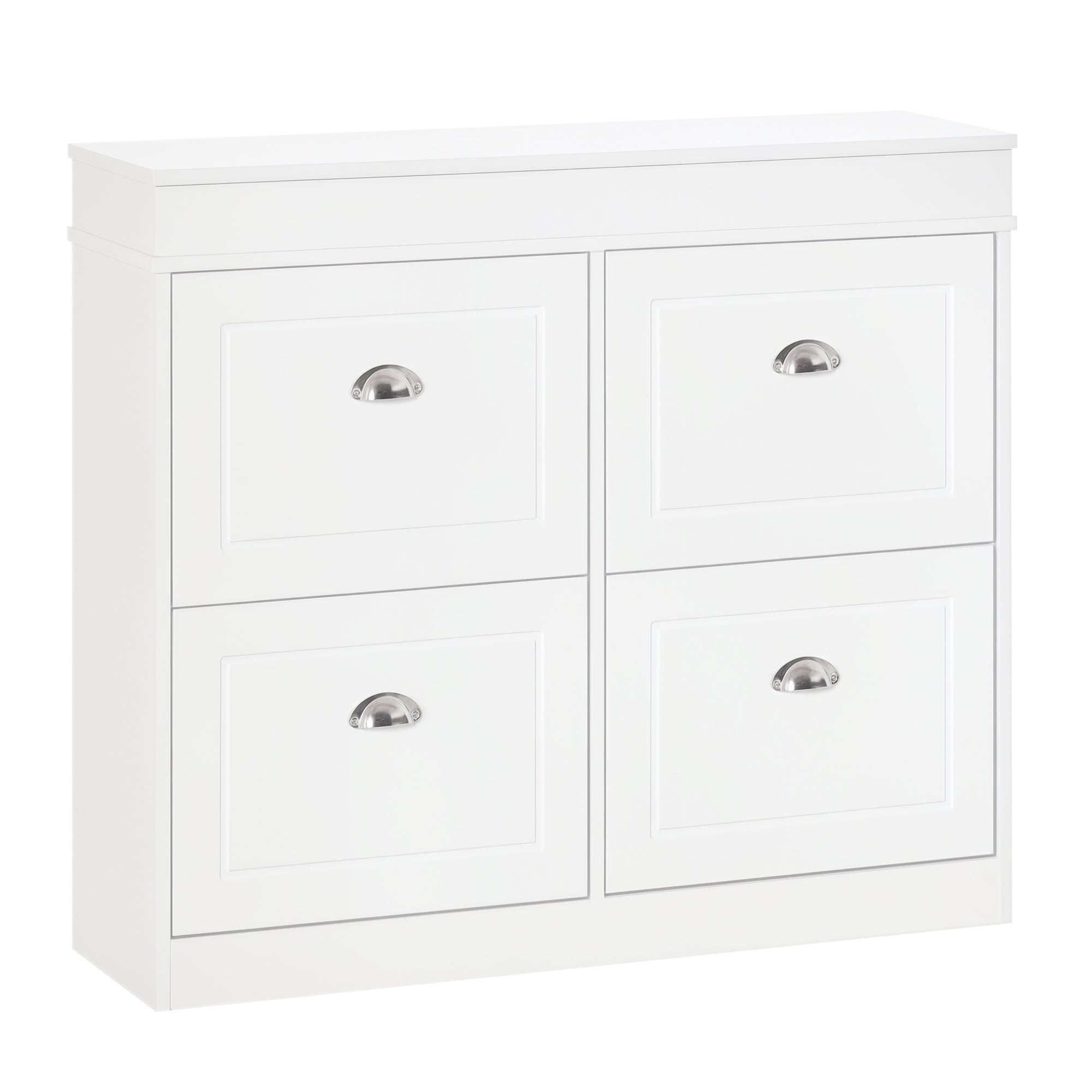 Shoe Cabinet Shoe Storage Unit dim. 98L x 24W x 83H cm 4 Tilt-out Doors Double Tier MDF White