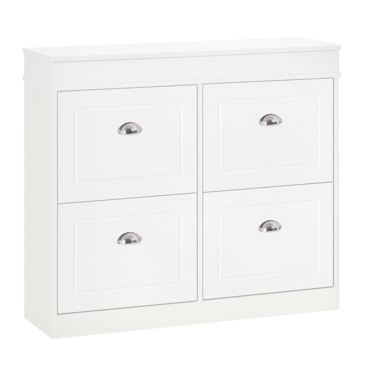 Schuhschrank Schuhkipper Schuhaufbewahrung Maße 98L x 24B x 83H cm 4 Klappfächer doppelreihig MDF Weiß