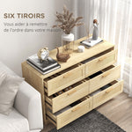Commode design bohème en rotin avec 6 tiroirs, meuble de rangement pour le salon, le couloir, l'entrée, chêne