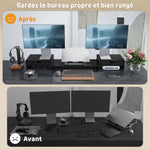 Rehausseur Écran PC Bureau, Support d'Écran d'Ordinateur de 60-116 cm avec 2 Tiroirs, Longueur et Angle Réglables Noir