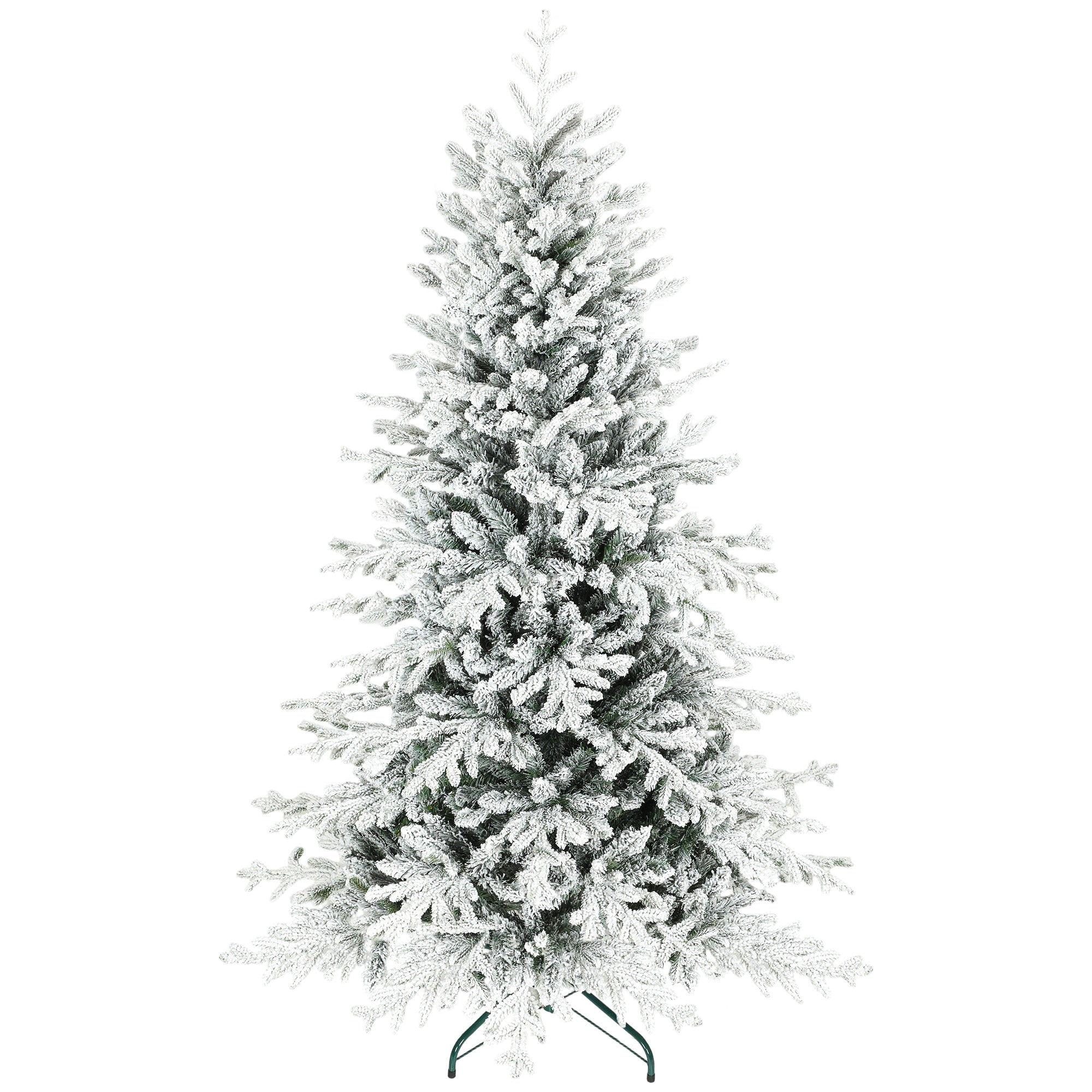 Sapin de Noël artificiel floqué de neige 180 cm, arbre de Noël avec 1815 branche, support en métal pliable, vert