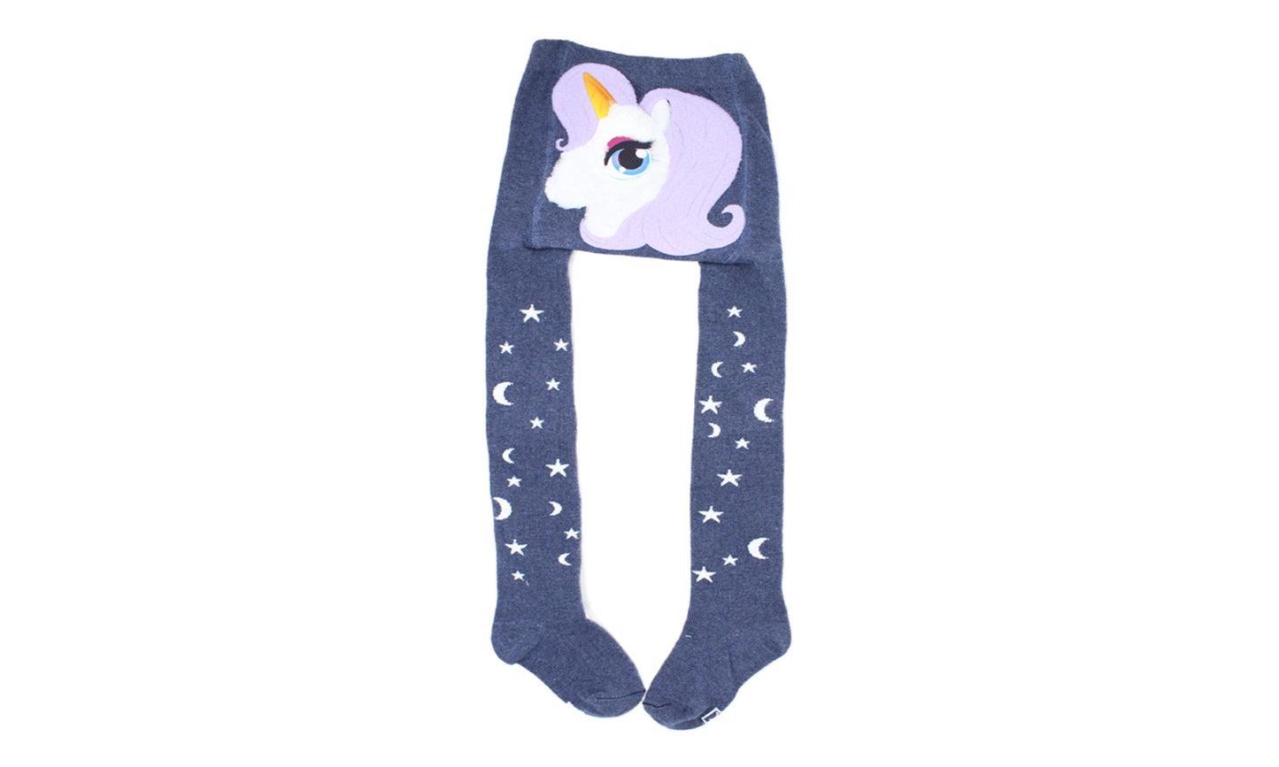 Collant 4D Licorne Gris Bleu Lilas en Coton Écologique