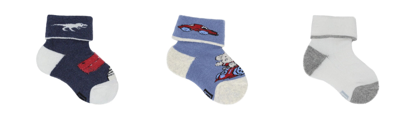 Chaussettes Bébé Fantaisie en Coton Écologique - Bleu, Beige (3 paires)