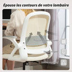 Chaise bureau ergonomique, fauteuil de bureau en maille avec accoudoirs relevables, hauteur réglable, blanc