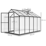 Serre de jardin en aluminium polycarbonate, serre avec fenêtres supérieures réglables 303x183x195cm transparent
