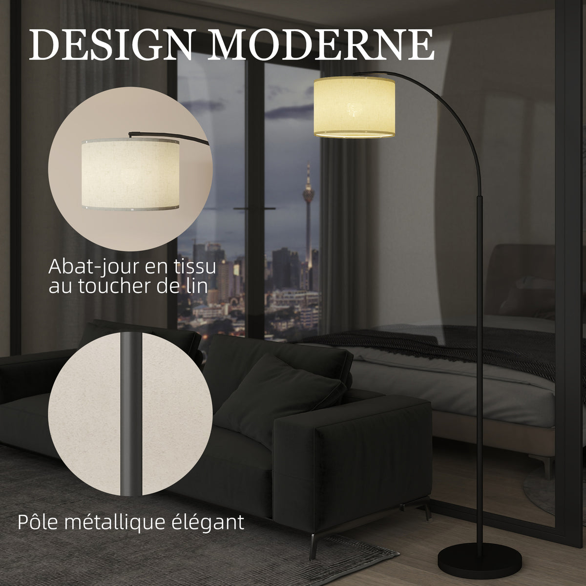 Lampadaire avec télécommande abat-jour réglable 11 température de couleurs et 11 niveaux de luminosité minuterie noir