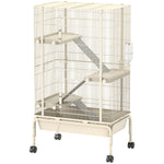Cage pour lapin enclos à 4 niveaux avec 2 portes 3 rampes plateau profond roulettes 69 x 44 x 120 cm beige