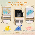Tableau chevalet enfant ardoise double face tableau blanc tableau à craie rouleau papier 58 x 50,5 x 109 cm naturel