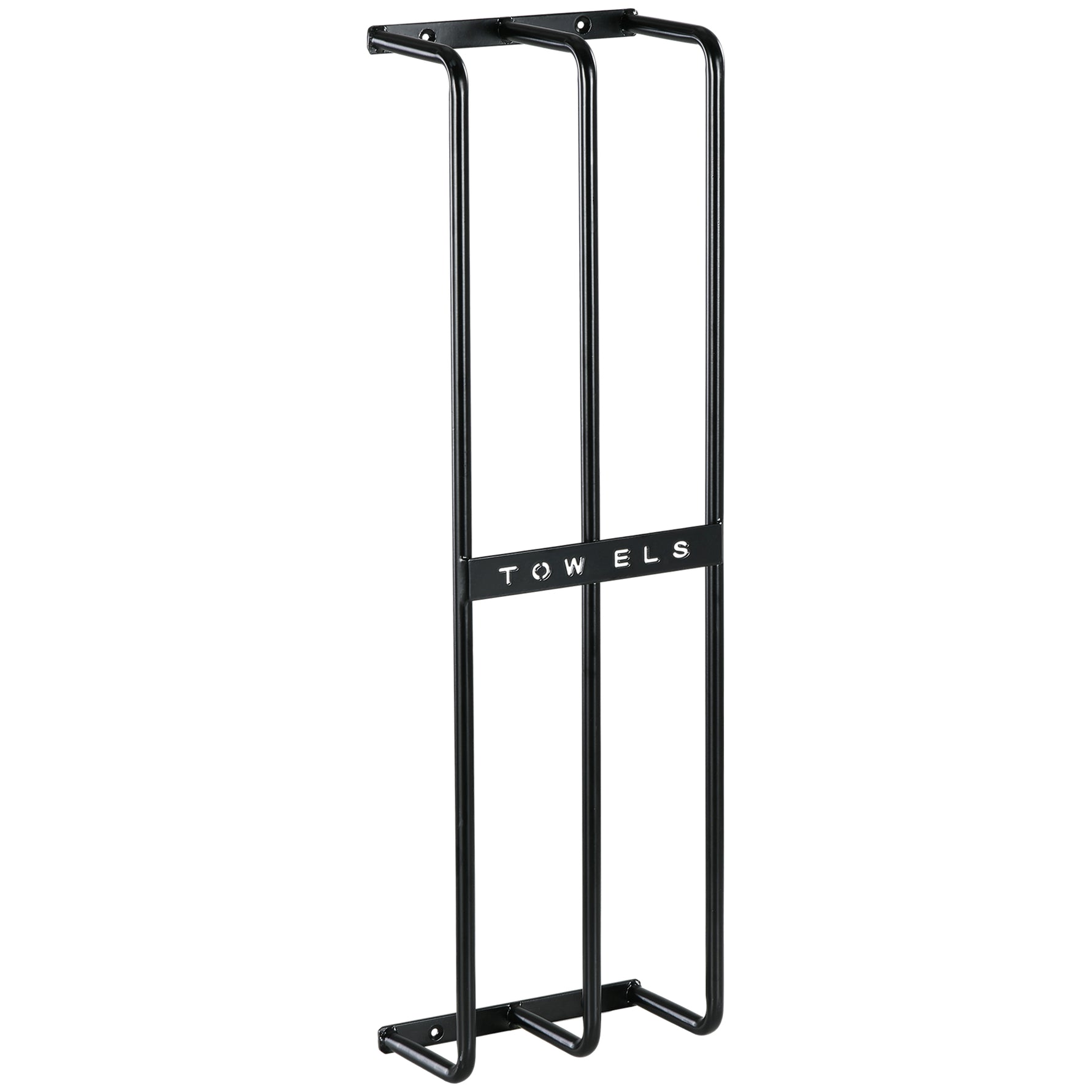 Porte serviettes mural 3 barres en métal noir - peut contenir jusqu'à 6 serviettes, dim. 21l x 12P x 74H cm