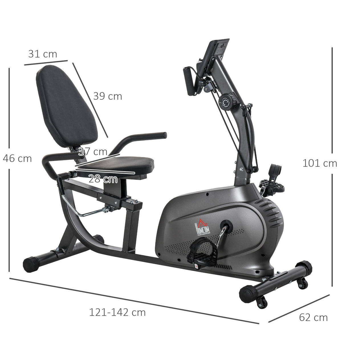 Vélo d'Appartement Semi-Allongé avec Roulettes - Vélo Couché Magnétique Silencieux pour Rééducation et Seniors - Siège Réglable avec Cordes de Résistance pour Fitness à la Maison, Noir