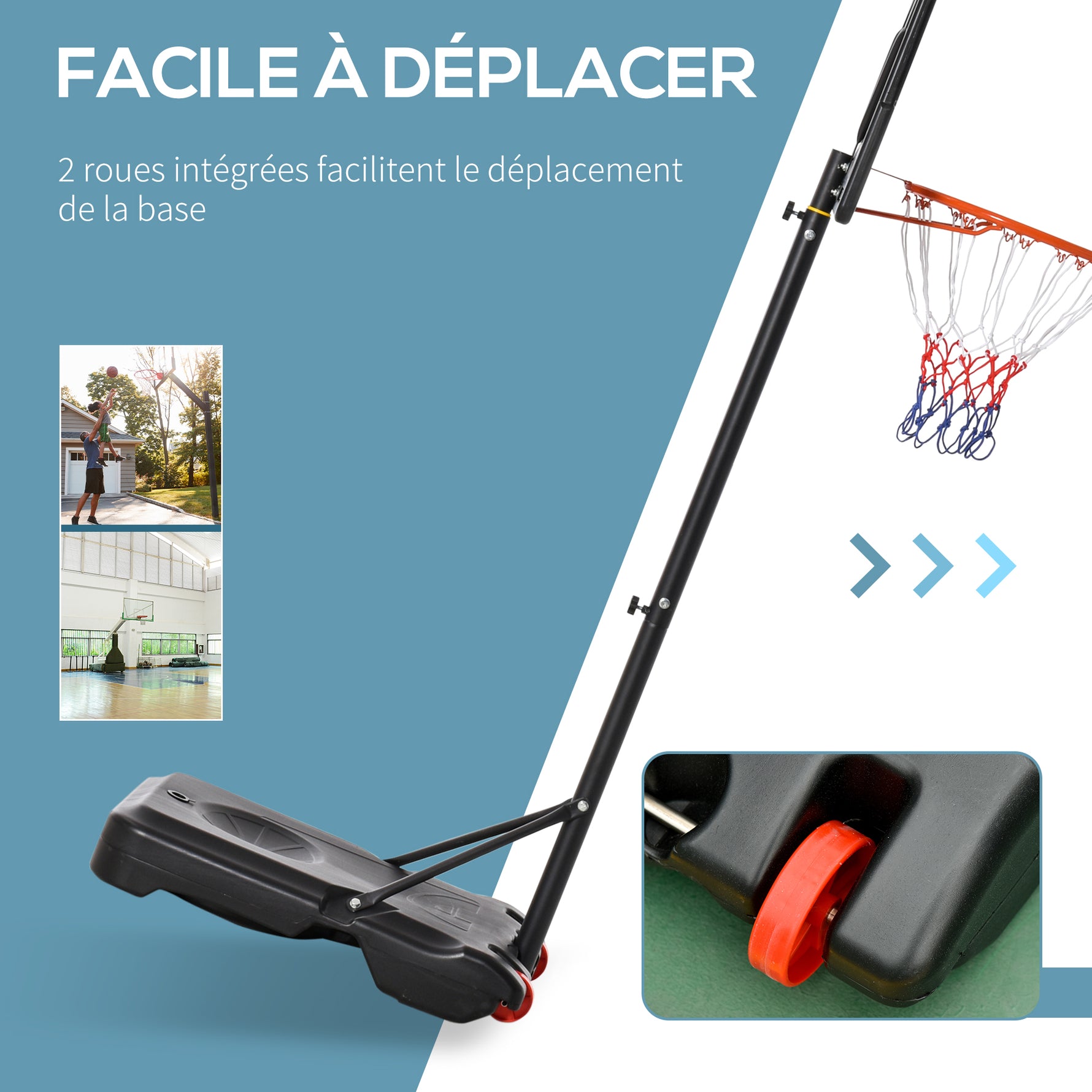 Panier de basket extérieur hauteur réglable 160–210 cm panier de basket sur pied à roulettes base remplissable noir