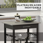 Chariot de Service desserte de Cuisine Table roulantes avec étagère rangement bouteille 60L x 40l x 85H cm Plateau en Acier INOX. Noir