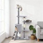 Albero per gatti, torre gioco stabile multi-livello con cuccia, 3 piattaforme e amaca, 60x35x134 cm, grigio