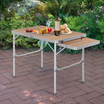 Table de camping pliante avec rallonge alu. MDF imitation bambou