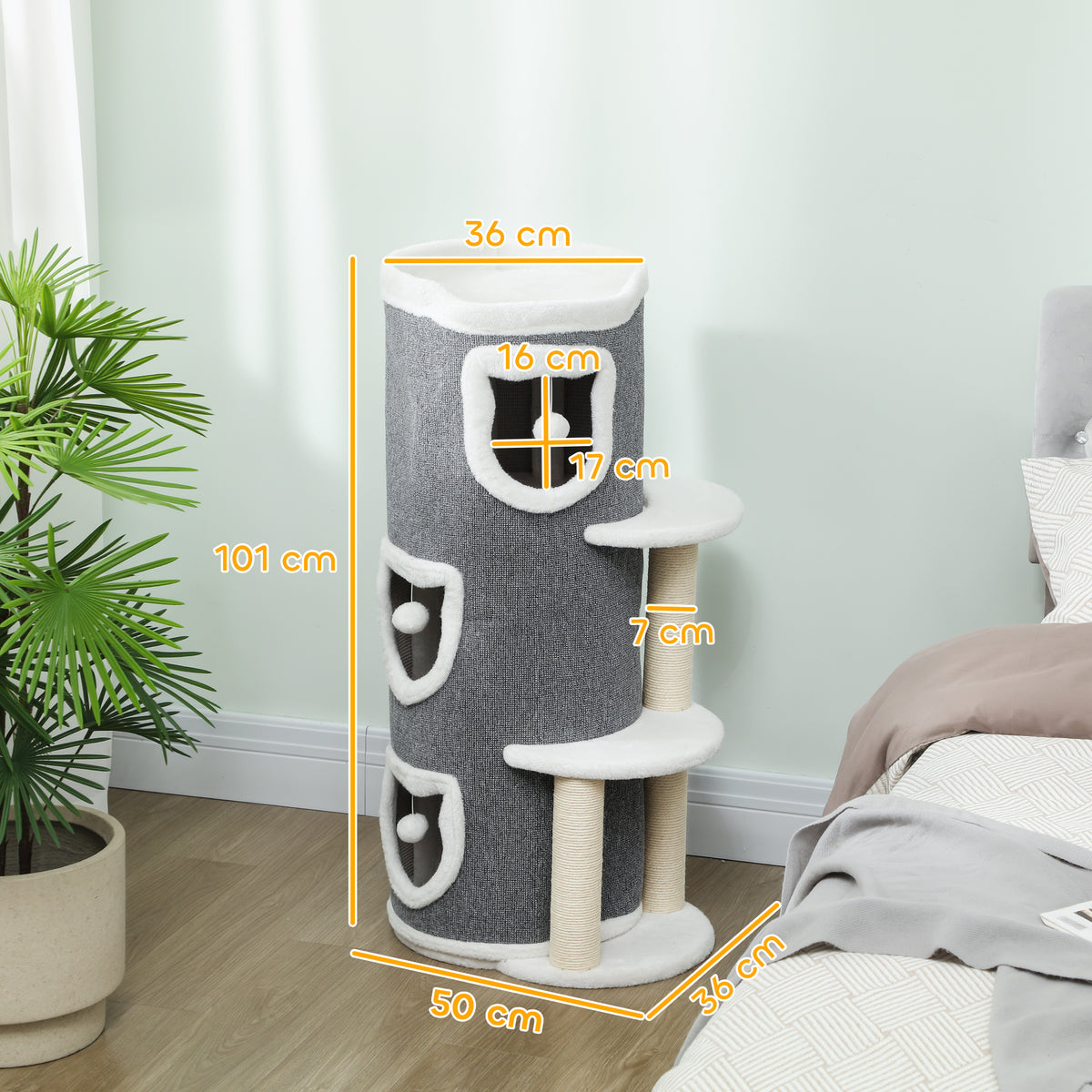 Tour pour chat à 4 niveaux arbre à chat stable avec griffoirs en sisal et bord en peluche 2 plateformes 50x36x101cm gris