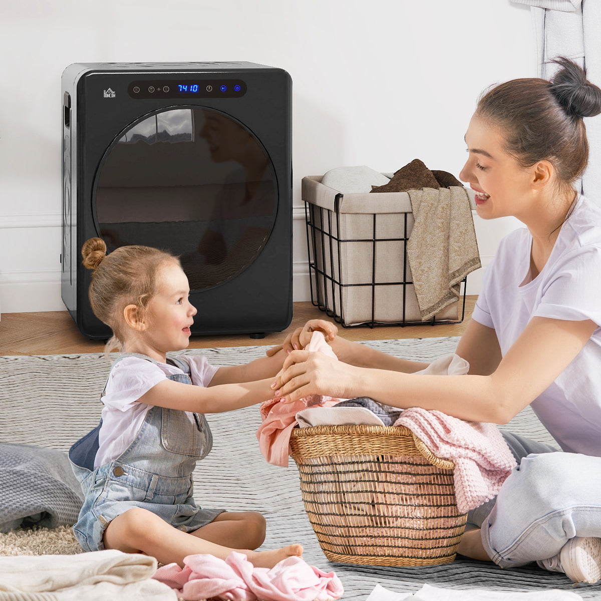Sèche linge à évacuation, sèche-linge électrique 1000 W 3 Kg, modes Extra Dry et ECO, minuterie, acier inoxydable, noir