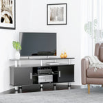 Meuble TV meuble télé bois banc TV pour téléviseur jusqu'à 55 pouces avec grand plateau, placards à portes et