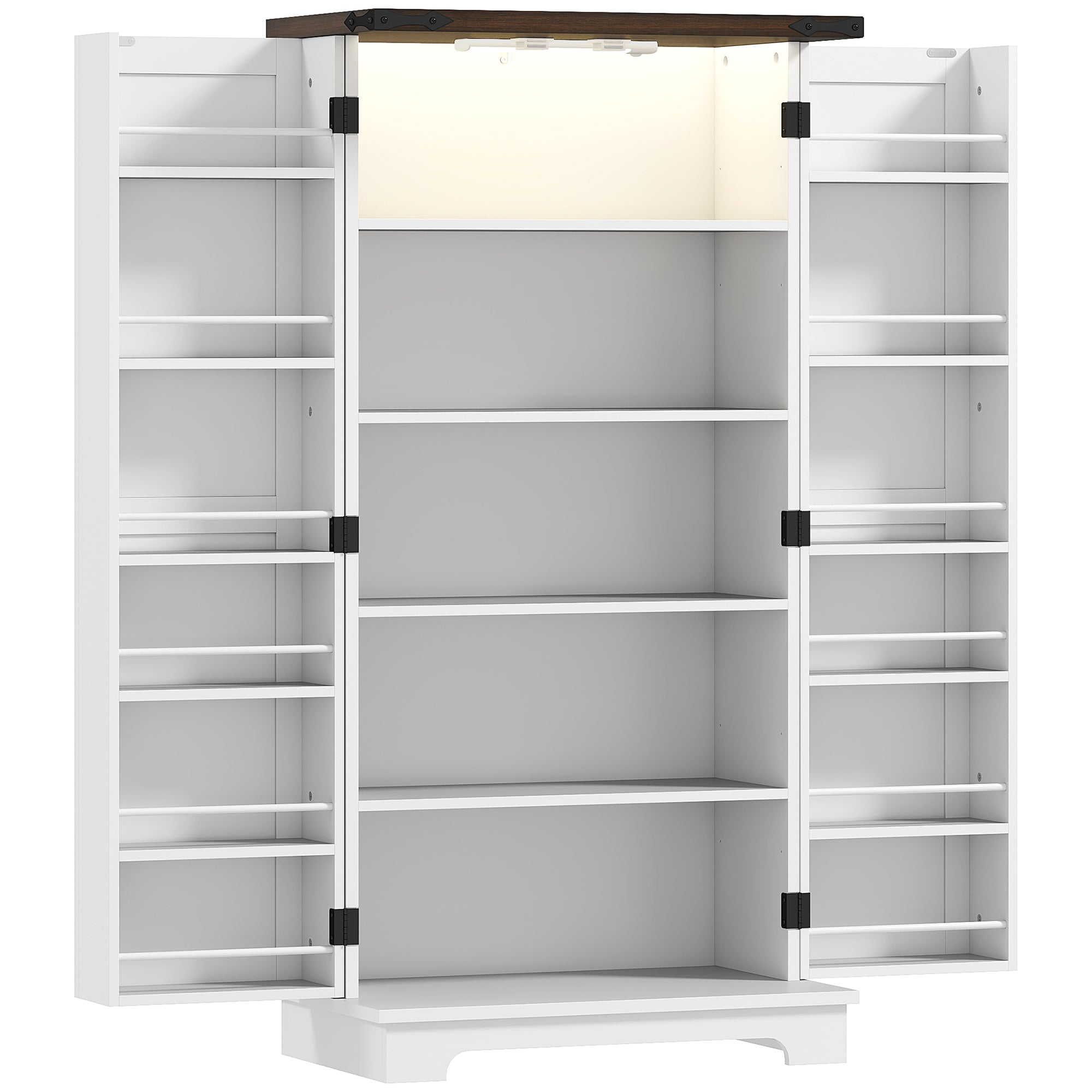 Buffet cuisine, meuble cuisine rangement, avec 12 étagères à portes, lumière LED magnétique, 60 x 40 x 120 cm, blanc