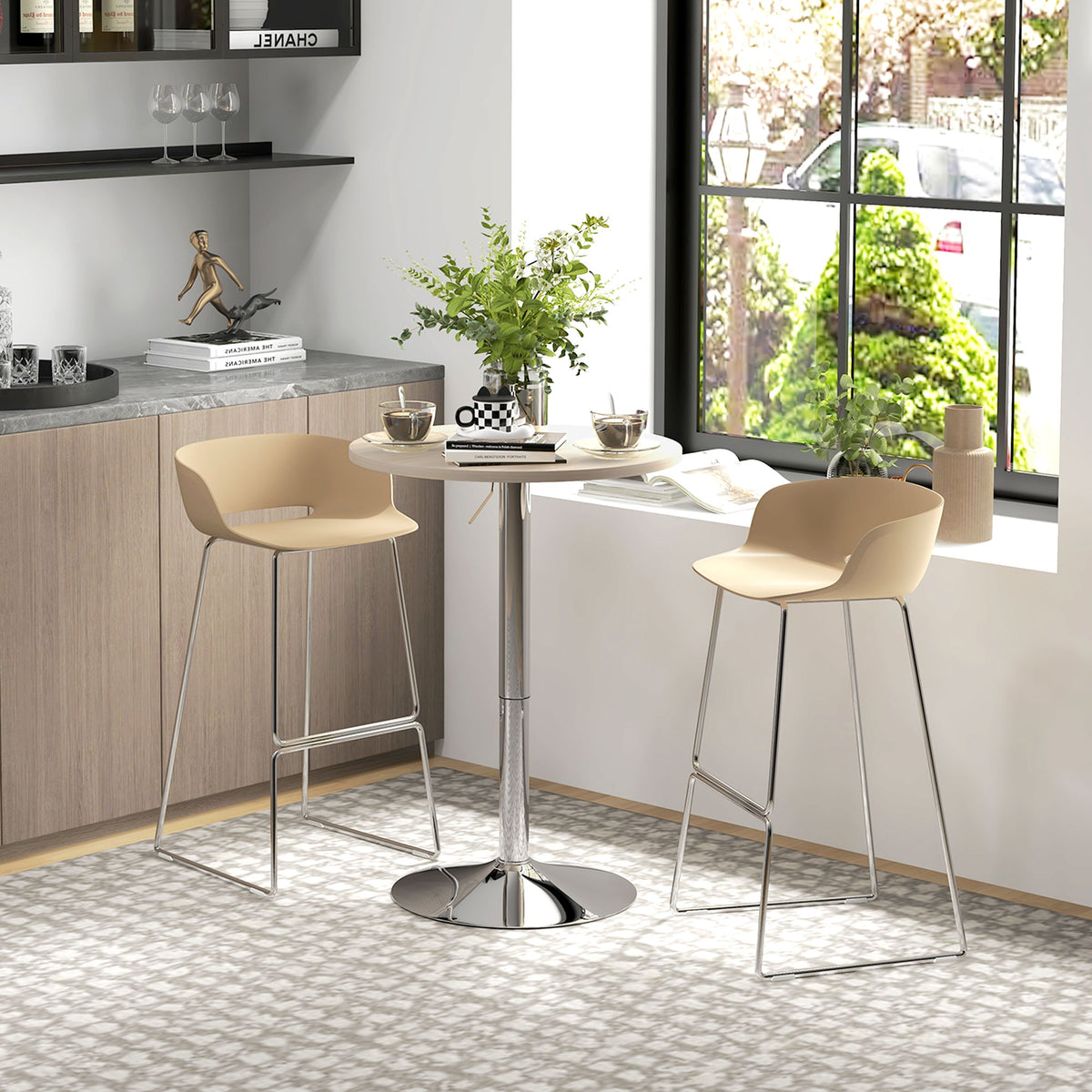 Table de bar ronde table haute cuisine réglable en hauteur 69-91 cm plateau pivotante à 360° naturel et gris