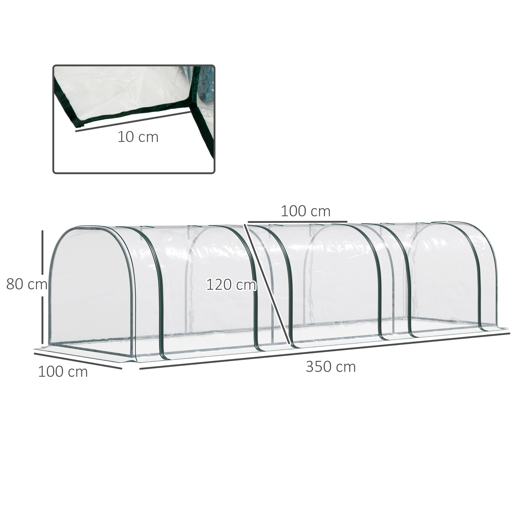 Mini Serre de Jardin, Mini Serre Tunnel, Serre à Tomates 3,5L x 1l x 0,8H m, Acier, PVC Anti-UV, 3 Fenêtres