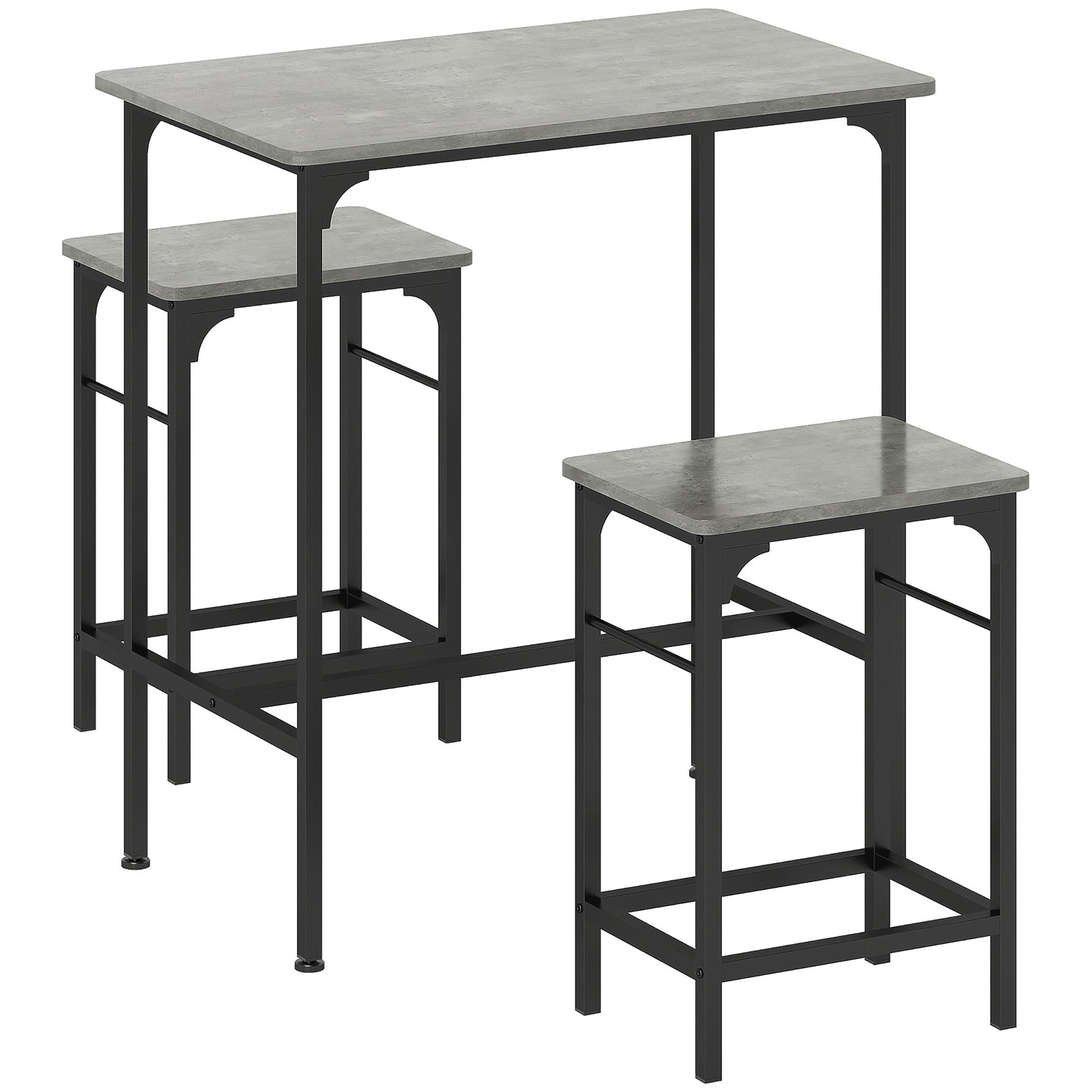 Ensemble table de bar avec 2 tabourets, cadre en acier pour cuisine, salle à manger et salon, gris