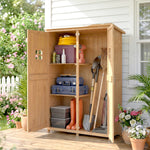 Casetta da giardino in legno Armadio da giardino dim. 127,5L x 50P x 164A cm 2 ripiani 2 ante 2 finestre Tetto bitumato impermeabile Legno massello di abete pre-oliato legno naturale