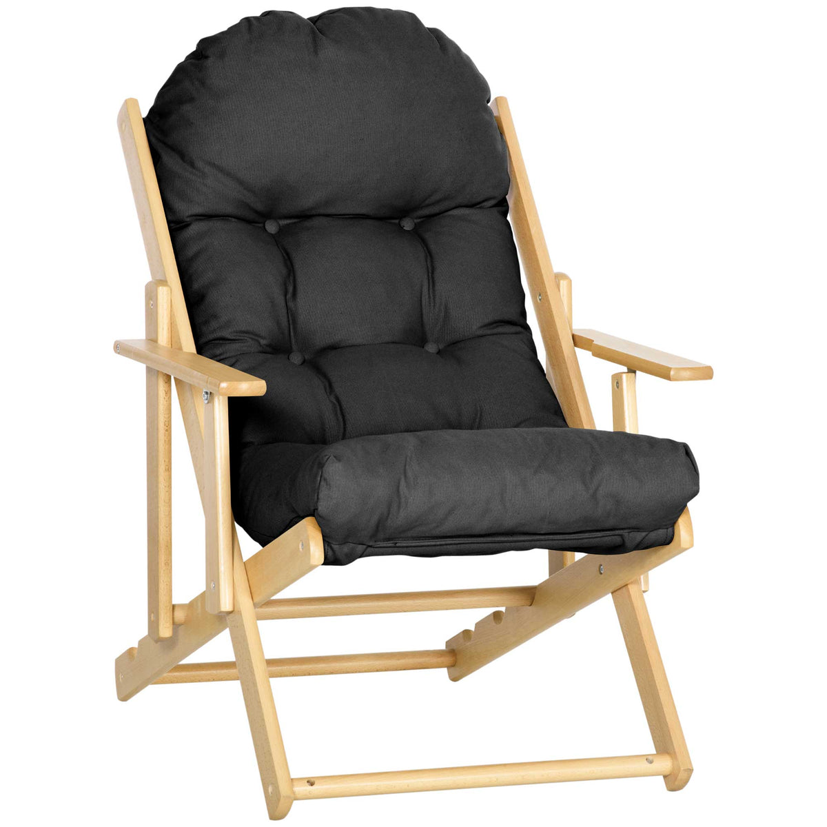 Fauteuil Chaise de Salon Pliable et inclinable en Bois Fauteuil Relax Confortable avec Coussin capitonné épais