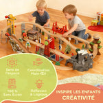 Set de Train en Bois pour Enfants, 100 Pièces, Jouets Ferroviaire Magnétique avec Grue, Pont, Hélicoptère, Multicolore